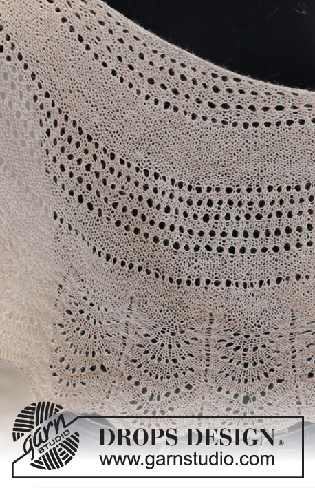 December Dunes / DROPS 203-17 - Knitted shawl in DROPS Alpaca or DROPS Lace. Piece is knitted top down with garter stitch, eyelet rows and wave pattern.