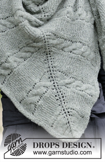 Winter Storm / DROPS 203-18 - Knitted shawl with cables and garter stitch in DROPS Sky. The piece is worked top down.