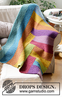 Abstract Rainbow / DROPS 203-2 - Knitted blanket in DROPS Snow. The piece is worked with garter stitch and stripes.