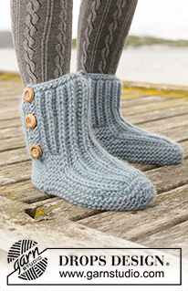 Beyond Boots / DROPS 203-27 - Knitted slippers in DROPS Snow. The piece is worked top down with garter stitch and Fisherman`s rib. Sizes 35-42 = 5-10.