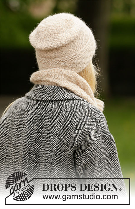 Weaving Memories Set / DROPS 204-23 - Knitted hat and neck warmer in DROPS Air. Piece is knitted with textured pattern.