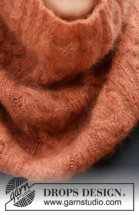 Warm Feelings / DROPS 204-30 - Knitted neck warmer in 2 strands DROPS Kid-Silk or 1 strand Brushed Alpaca Silk. The piece is worked with cables.