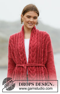 Winter Cardinal Cardigan / DROPS 205-24 - Knitted long jacket in DROPS Nepal and DROPS Kid-Silk. Piece is knitted with cables, shawl collar and belt. Size: S - XXXL