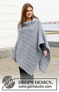 Wednesday Wrap / DROPS 205-33 - Knitted poncho in DROPS Air. The piece is worked with garter stitch and lace pattern. Sizes S - XXXL.