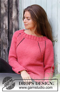 Frozen Cranberries / DROPS 205-35 - Knitted sweater with raglan in DROPS Andes. Worked top down. Size: S - XXXL