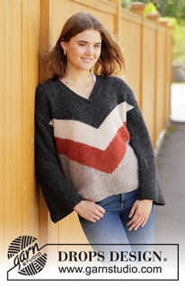 Grand Canyon Nights / DROPS 205-43 - Knitted jumper with stripes and V-neck in DROPS Air. Size: S - XXXL