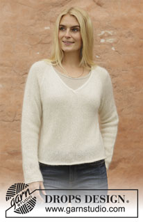 December Moon / DROPS 206-12 - Knitted sweater with raglan and V-neck in DROPS Lace and DROPS Kid-Silk or DROPS Sky. Size: S - XXXL