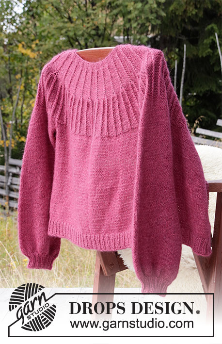 Sleeping Roses Jacket / DROPS 206-17 - Knitted jacket in DROPS Alpaca and DROPS Kid-Silk. The piece is worked top down with round yoke, English rib on the yoke and balloon-sleeves. Sizes S - XXXL.