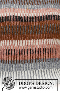 Lake Autumn / DROPS 206-2 - Gebreide trui met raglan in DROPS Sky. Het werk wordt van boven naar beneden gebreid met Engelse patentsteek en strepen in 2 kleuren. Maat: S - XXXL