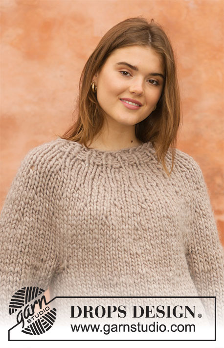 Cedar Wood / DROPS 206-39 - Knitted jumper with round yoke in DROPS Polaris. The piece is worked top down. Sizes S - XXXL.