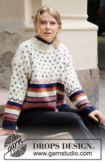 Winter Sunset / DROPS 206-42 - Knitted sweater in DROPS Snow. Piece is knitted with stripes and multicolored pattern. Size: S - XXXL
