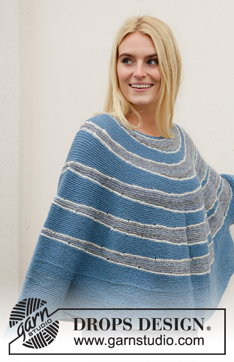 Winter Swagger / DROPS 207-10 - Knitted poncho sweater with round yoke in DROPS Fabel. Piece is knitted top down with short rows and stripes. Size: S - XXXL
