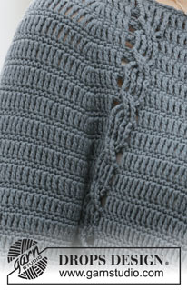 Day to Date / DROPS 207-11 - Crocheted jumper with raglan in DROPS Merino Extra Fine. The piece is worked top down at an angle, with A-shape, cables and relief-stitches. Sizes S - XXXL.