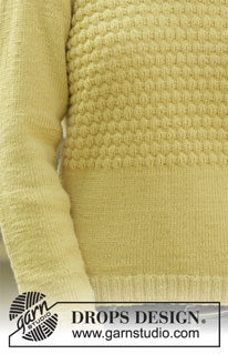 Golden Puffs / DROPS 207-17 - Pulovr pletený lícovým žerzejem a strukturovým vzorem z příze DROPS BabyMerino. Velikost S - XXXL.