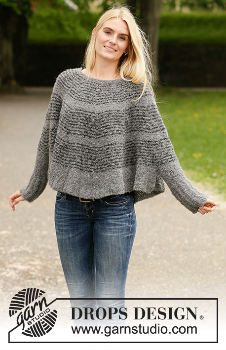 Seashell Search / DROPS 207-18 - Knitted poncho-jumper in DROPS Alpaca Bouclé. The piece is worked top down with round yoke and stripes. Sizes S - XXXL.