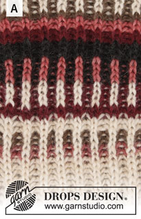 Urban Autumn Jacket / DROPS 207-27 - Sweter rozpinany na drutach, przerabiany od góry do dołu, z zaokrąglonym karczkiem, ściegiem angielskim jedno i wielokolorowym w paski, z włóczki DROPS Air. Od S do XXXL.
