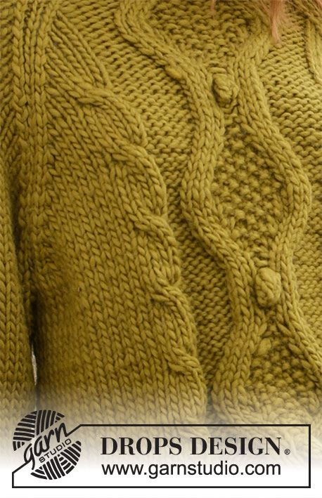 Mossy Twine / DROPS 207-37 - Knitted sweater with raglan in DROPS Snow. The piece is worked with cables and bobbles. Sizes S - XXXL.