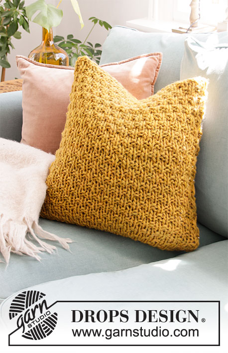 Tea and Honey Pillow / DROPS 207-46 - Knitted cushion cover with textured pattern in DROPS Snow or DROPS Wish. Fits cushion size 50x50 cm = 19 3/4”x19 3/4”.