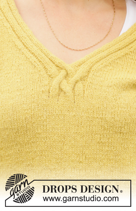 Harvest Gold / DROPS 207-7 - Kötött pulóver DROPS Sky fonalból.
A darabot V nyakkivágással és csavartmintával kötjük.
S - XXXL méretekben