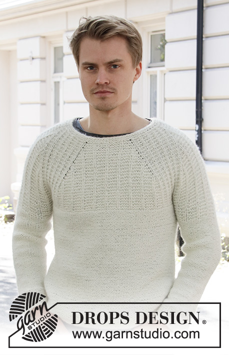 Sweet Pearl / DROPS 208-6 - Sweater with garter stitch and raglan for men, knitted top down. Size: S - XXXL Piece is knitted in DROPS Air.