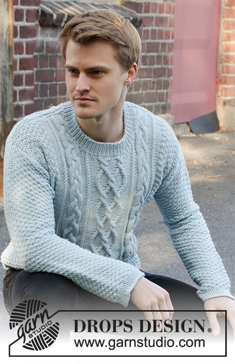Winter Delight / DROPS 208-8 - Knitted sweater for men in DROPS Merino Extra Fine. The piece is worked with cables and double moss stitch. Sizes S – XXXL.