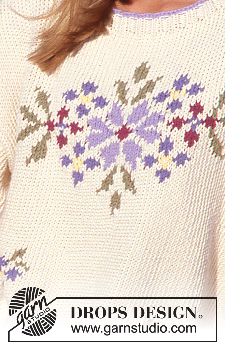 Counting Wildflowers / DROPS 21-8 - Sweter na drutach, z żakardem w kwiaty, z włóczki DROPS Paris.