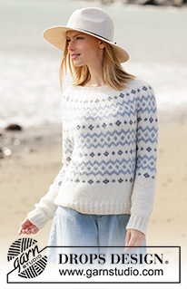 River Challenge / DROPS 210-1 - Knitted jumper with Nordic pattern in DROPS Sky. The piece is worked top down with round yoke. Sizes S - XXXL.