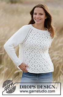 Dripping Diamonds / DROPS 210-13 - Knitted jumper with raglan in DROPS Big Merino. Piece is knitted top down with lace pattern. Size: S - XXXL