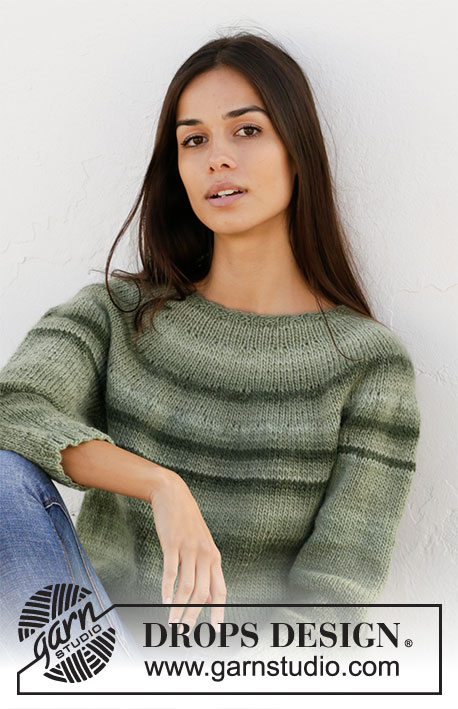 Mountain Moss / DROPS 210-20 - Knitted sweater with round yoke in DROPS Big Delight. The piece is worked top down. Sizes S - XXXL.
