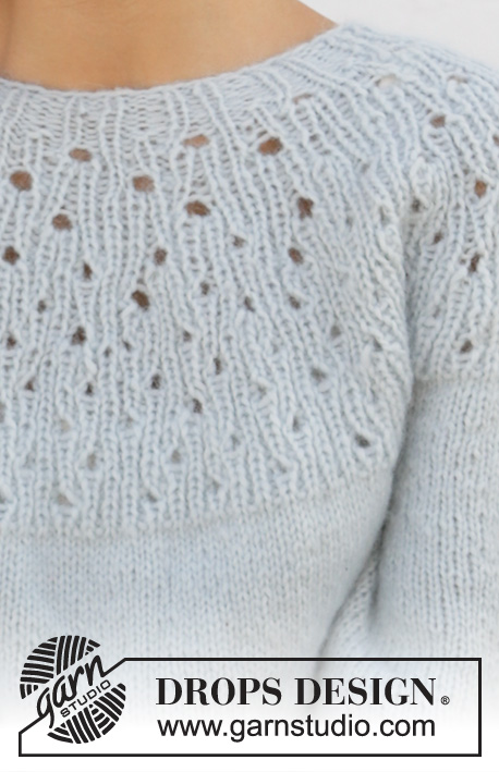 Cloud Dancer / DROPS 210-21 - Knitted jumper in DROPS Air. The piece is worked top down with round yoke, lace pattern in rib on the yoke and ¾-length sleeves. Sizes XS - XXL.