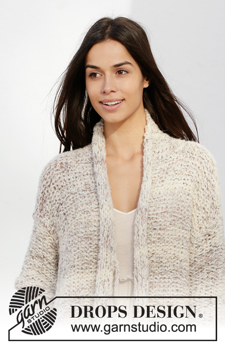 Transitions Jacket / DROPS 210-23 - Knitted jacket in DROPS Fabel, DROPS Brushed Alpaca Silk and DROPS Alpaca Bouclé. The piece is worked with a shawl collar and splits in the sides. Sizes XS - XXL.