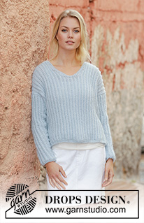 Avriel / DROPS 210-25 - Knitted sweater with English rib and v-neck in DROPS Air. Sizes S – XXXL.