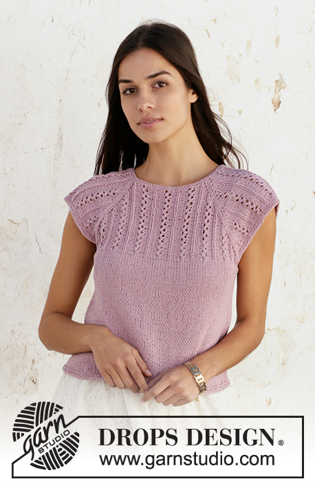 Sweet Impressions / DROPS 211-12 - Knitted top with raglan in DROPS Belle. Piece is knitted top down with lace pattern. Size: S - XXXL