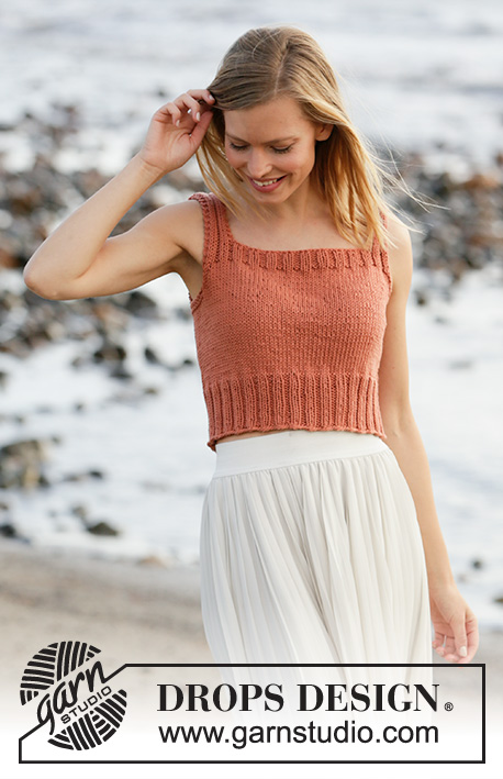 Spiced Breeze / DROPS 211-15 - Knitted top in DROPS Paris. Piece is knitted in stockinette stitch with edges in rib. Size: S - XXXL