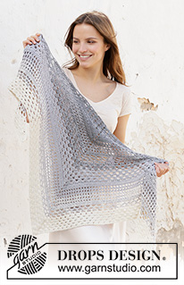 Calm Shores / DROPS 211-21 - Crocheted shawl in 2 strands DROPS BabyAlpaca Silk. The piece is worked with lace pattern and stripes.