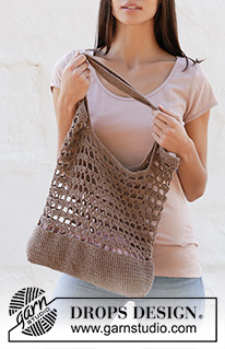 Eco Tote / DROPS 211-28 - Crocheted bag with lace pattern and treble crochet groups in DROPS Bomull-Lin or DROPS Paris.