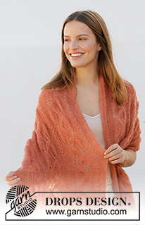 Autumn Willows / DROPS 211-3 - Knitted stole in DROPS Brushed Alpaca Silk. The piece is worked with a leaf-pattern.