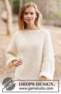 Cloud Fluff / DROPS 212-14 - Knitted sweater with set-in sleeves without seams in DROPS Sky and DROPS Kid-Silk. The piece is worked top down in English rib. Sizes S - XXXL.
