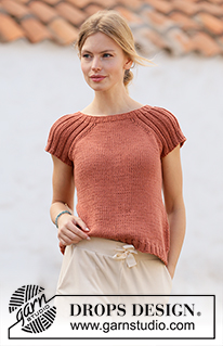 Canyon Clay / DROPS 212-15 - Knitted top with raglan in DROPS Paris. Piece is knitted top down with rib. Size: S - XXXL