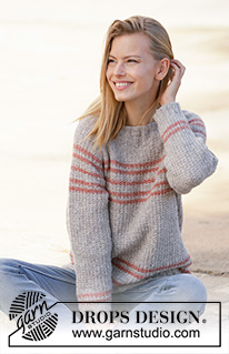 Sweet Seventeen / DROPS 212-16 - Knitted jumper with raglan in DROPS Sky. Piece is knitted top down with textured pattern and stripes. Size: S - XXXL