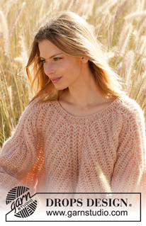 Cheers to Life / DROPS 212-28 - Knitted jumper with round yoke in 2 strands DROPS Brushed Alpaca Silk and 1 strand Glitter. The piece is worked top down in English rib. Sizes S - XXXL.