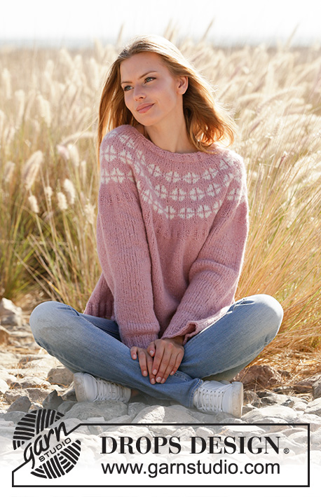 Daisy Daydreams / DROPS 212-31 - Knitted sweater with round yoke in DROPS Air. Piece is knitted top down with Nordic pattern. Size: S - XXXL