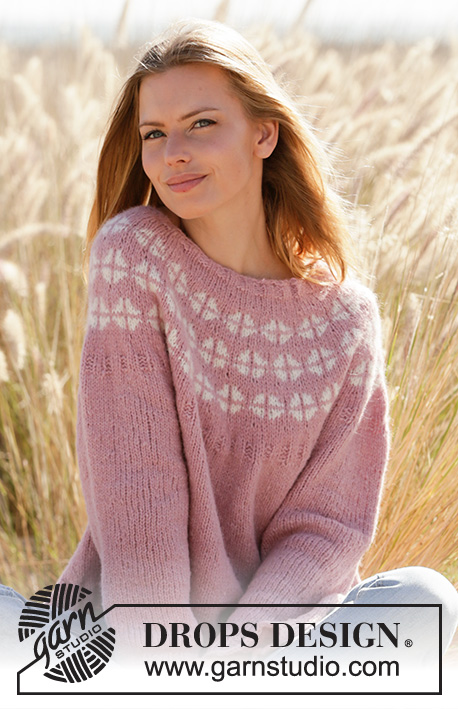 Daisy Daydreams / DROPS 212-31 - Knitted sweater with round yoke in DROPS Air. Piece is knitted top down with Nordic pattern. Size: S - XXXL