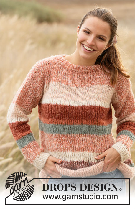 Sunset Stripes / DROPS 212-33 - Pulôver tricotado com 2 fios DROPS Brushed Alpaca Silk, com riscas. Do S ao XXXL