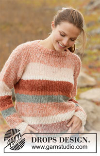 Sunset Stripes / DROPS 212-33 - Sweter na drutach przerabiany 2 nitkami DROPS włóczki Brushed Alpaca Silk, w paski. Od S do XXXL