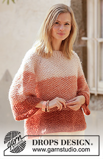 Sahara Sunrise / DROPS 212-36 - Knitted jumper with raglan in 2 strands DROPS Brushed Alpaca Silk. Piece knitted top down with moss stitch. Size XS – XXXL.