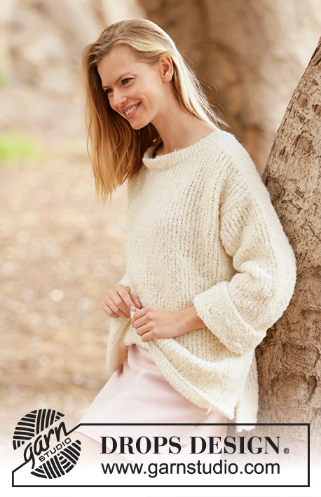 Creamy Spring / DROPS 212-41 - Knitted long sweater in 2 strands DROPS Alpaca Bouclé. Size XS – XXL.