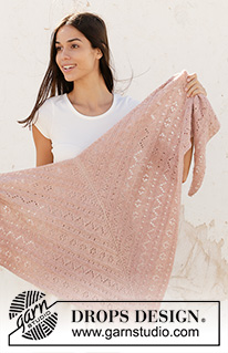 Austrian Spring / DROPS 212-42 - Knitted shawl in DROPS Sky. Piece is knitted top down with lace pattern and garter stitch.
