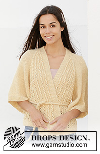 Summer Promise / DROPS 213-24 - Knitted wrap-around jacket with raglan in DROPS BabyAlpaca Silk and DROPS Kid-Silk. Piece is knitted with lace pattern and ¾ sleeves. Size: S - XXXL