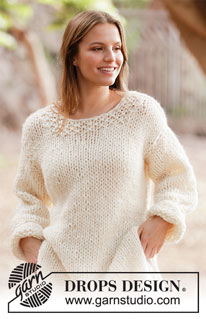 White Comfort Sweater / DROPS 213-30 - Knitted jumper with split in sides in DROPS Snow and DROPS Brushed Alpaca Silk. Sizes XS - XXL.